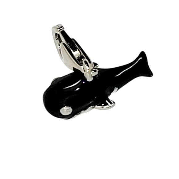 Rhodium Plated Sterling Silver Black Enamel Killer Whale Charm - Picture 2 of 4